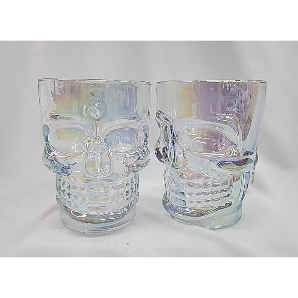 Luster Glass Skull Mugs Set Of 2 LargeCapacity No Cracks Or Chips Read Descript